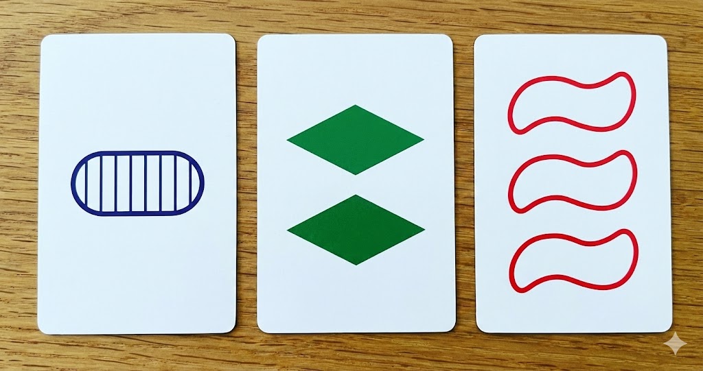 Image: Close up of 3 SET cards